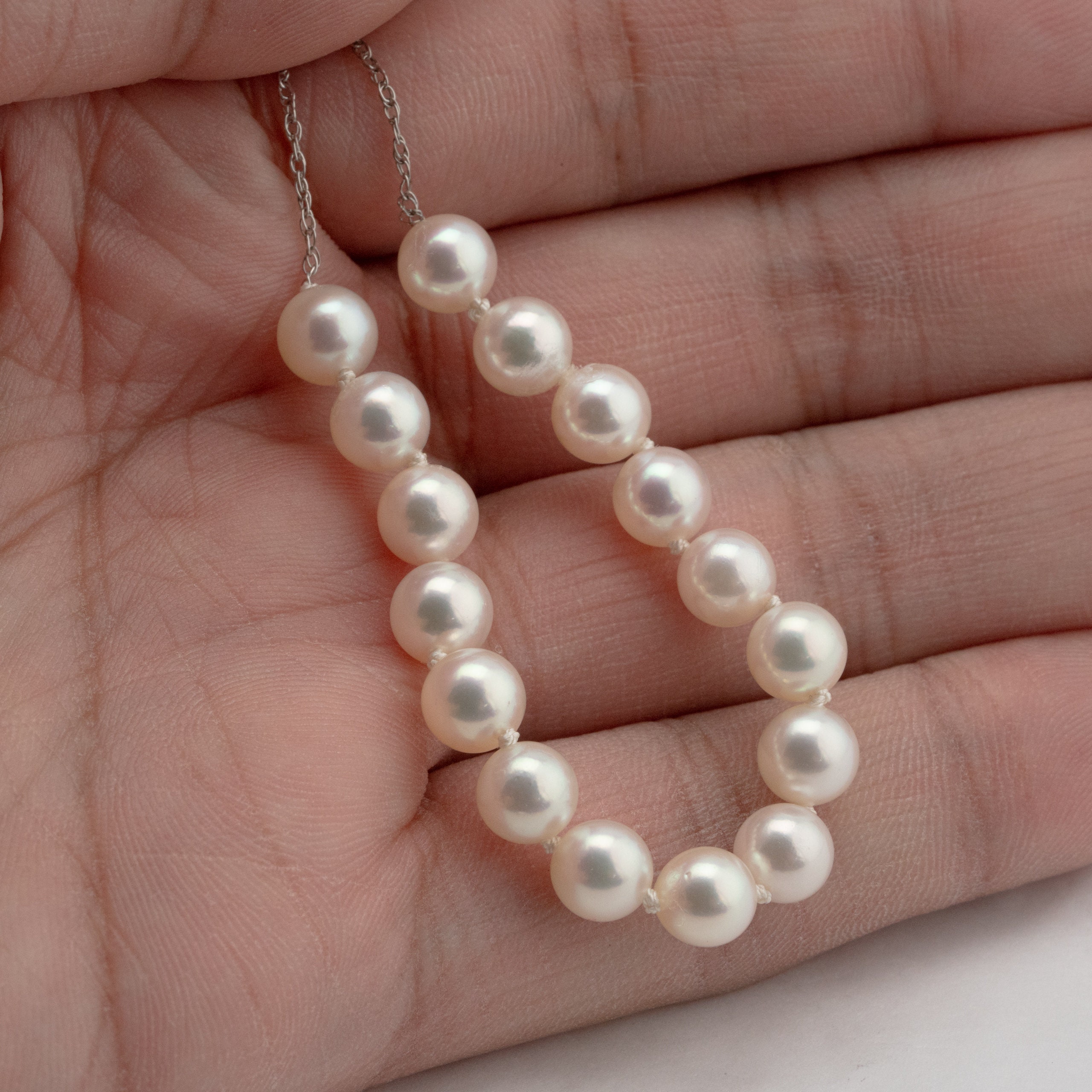 Pearl Necklace 14k White Gold 18.5 Inches Length, 6.5mm