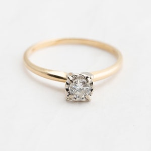 Vintage Engagement Diamond solitaire ring 14k yellow gold, Ring size 7.25, Wedding Ring
