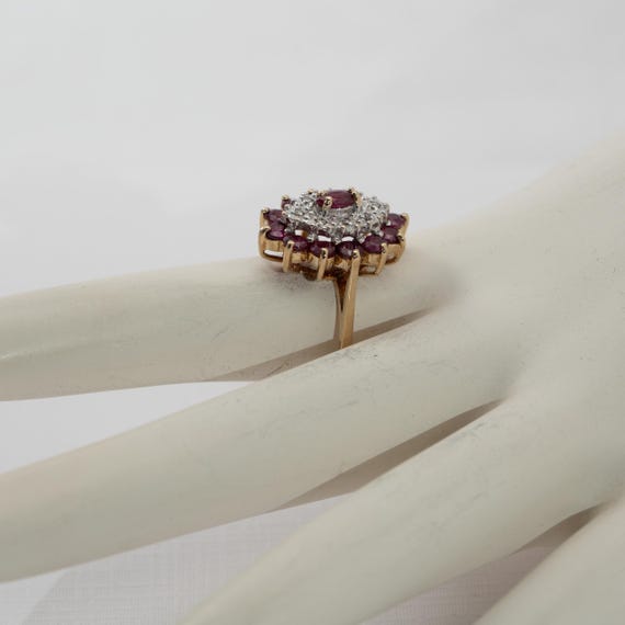 Ruby Cluster Ring with small diamonds, 10k Yellow… - image 10