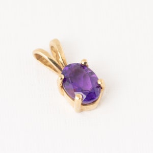 Amethyst pendant, 10k yellow gold, February birthstone, Amethyst oval gemstone, 7x5mm