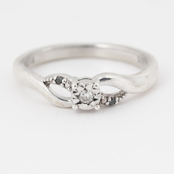 Sterling Silver Diamond Ring, Solitaire Diamonds,… - image 1