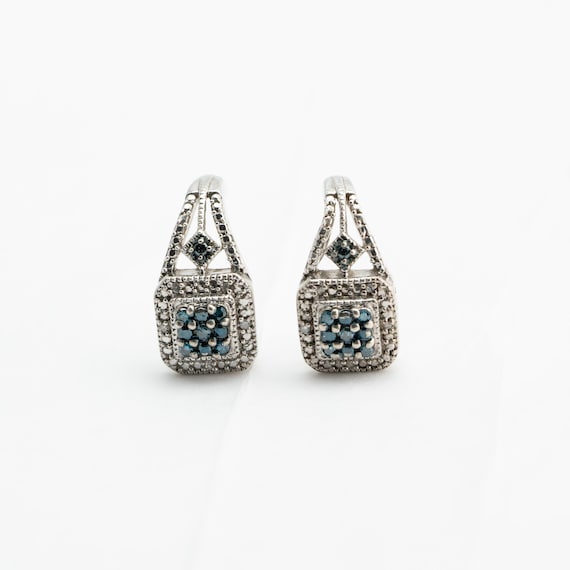 Blue Diamond Sterling Silver Drop Hugging Earrings - image 1