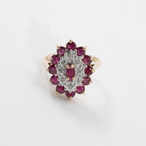 Ruby Cluster Ring with small diamonds, 10k Yellow… - image 1