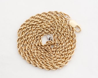 14k yellow gold rope necklace, 20 inches in length, 1.7mm width, gold lobster claw