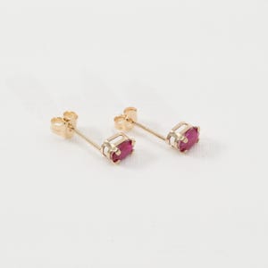 Natural Ruby Earrings, Oval Gemstones, 10k Yellow Gold