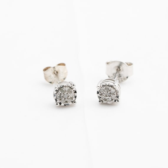Diamond Cluster Stud Earrings, Sterling Silver 925