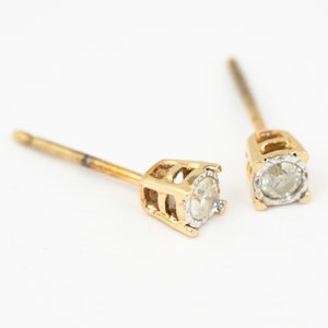 Diamond stud earrings, 10k yellow gold, Natural genuine diamonds, TCW .14