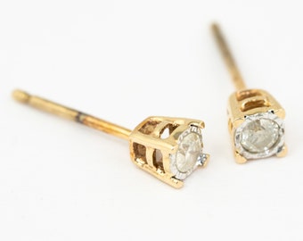 Diamond stud earrings, 10k yellow gold, Natural genuine diamonds, TCW .14