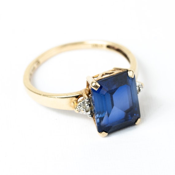 Vintage blue glass gem gold ring with diamonds ac… - image 7