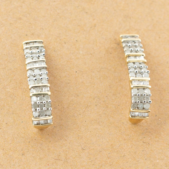 Diamond J hoop earrings, 10k yellow gold, 1/5 car… - image 5