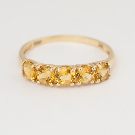 Citrine gemstone yellow gold ring, 4mm,  14k yell… - image 1