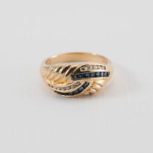 14k Sapphire and Diamond Chanel Band, Yellow Gold, Ring Size 6.25