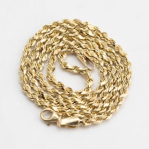 10k yellow gold rope necklace, 16 inches, 2.8mm thick, high sparkle