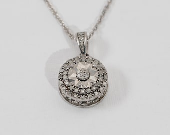Collar de diamantes, collar de plata de ley, collar de plata de ley de 18 pulgadas, diamantes de 1/10 de quilate.