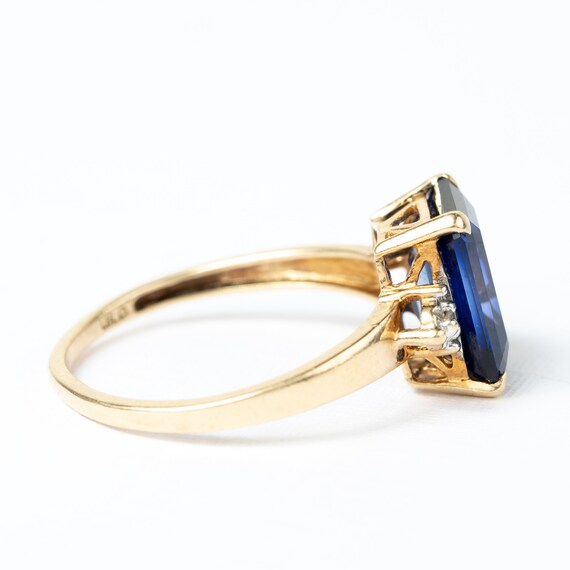 Vintage blue glass gem gold ring with diamonds ac… - image 3