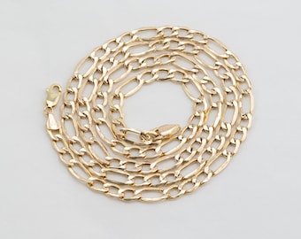 10k Yellow Gold Hollow Figaro Chain Necklace, 24 Inches Length, 5mm Width, Lobster Claw