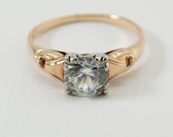 CZ Estate Ring, 14k Yellow Gold, Ring Size 5.75, 6mm CZ clear stone