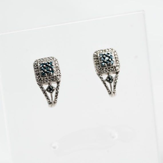 Blue Diamond Sterling Silver Drop Hugging Earrings - image 7