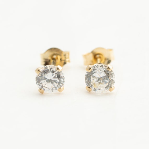 CZ Solitaire 14k Yellow Gold Stud Earrings - image 7