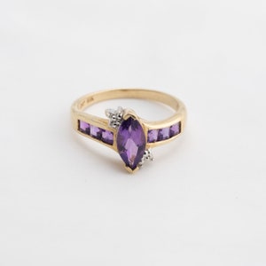 Amethyst Marquise with Diamond Accents, 10k Yellow Gold, Ring Size 7, February Birthstone