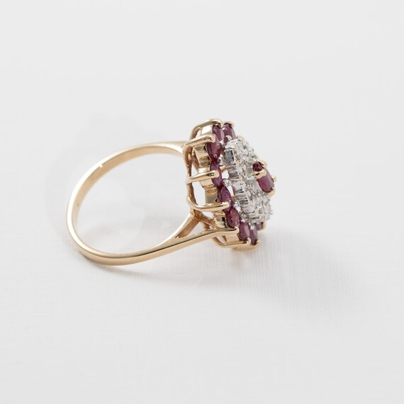 Ruby Cluster Ring with small diamonds, 10k Yellow… - image 2