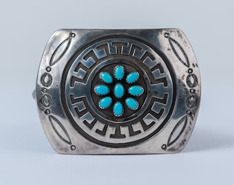 Vintage Rosco Scott NAVAJO Sterling Silver and Turquoise Cluster Belt Buckle, .925