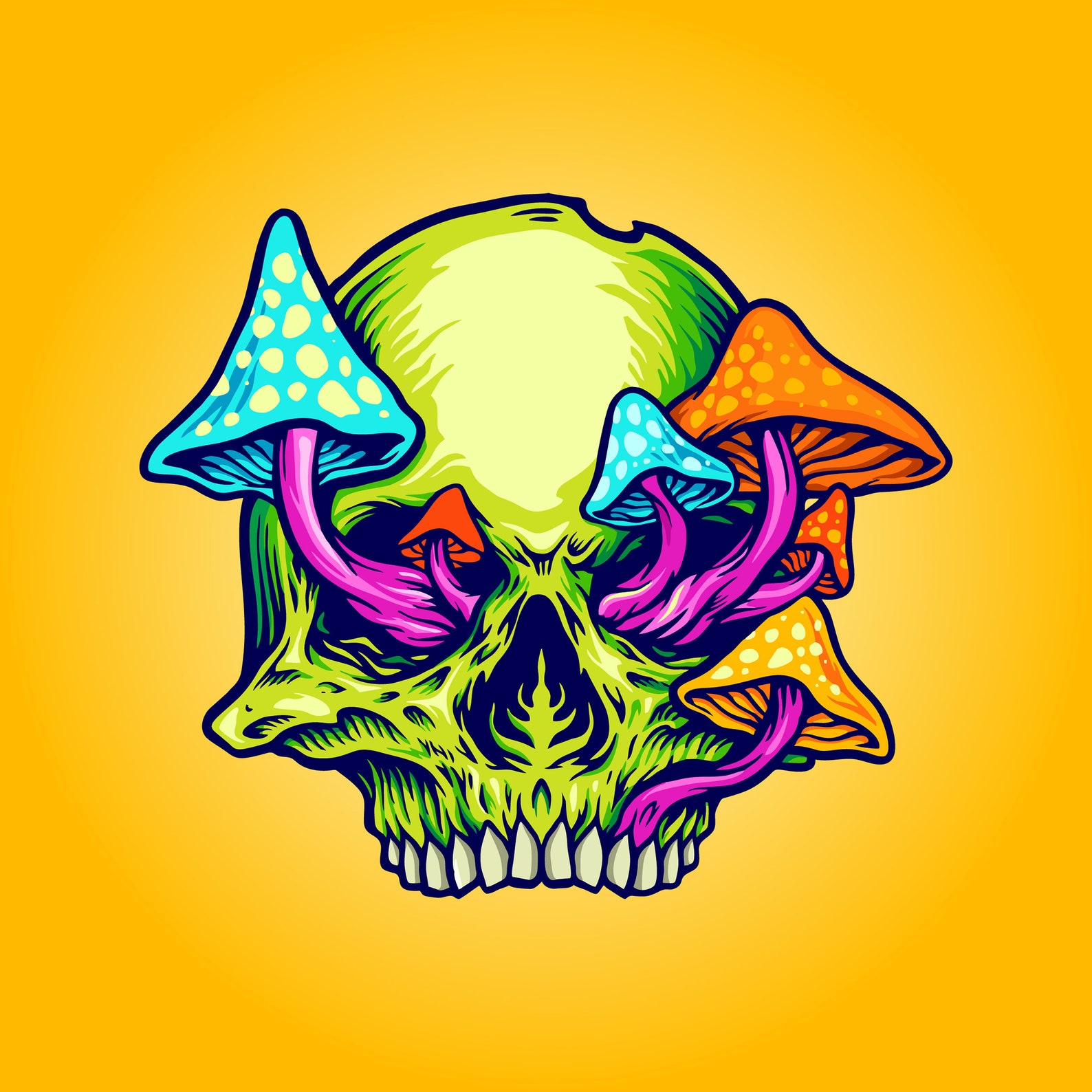 Mushroom Skull Colorful design JPG and transparent PNG for Etsy