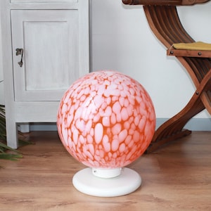 Ball table lamp, in orange Murano glass, with white shades. Vintage style of the 70s/80s. image 1