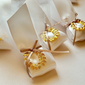 Gold Olive Branch Wedding Favors: Koufeta Almond Candy (10 MINIMUM ORDER)