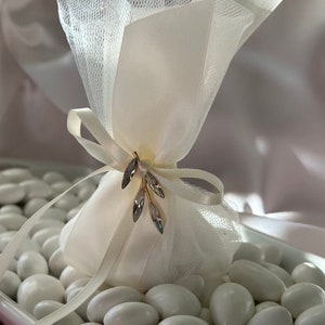 Boubounieres Koufeta Favors Wedding Baptism Christening Modern Leaf Rhinestone Almond Candy Customized 10 MINIMUM PER ORDER