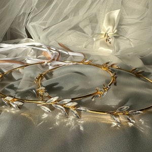 Orthodox Wedding Stefana: Swarovski Crystal Olive Leaf Tiara (Set of Two)