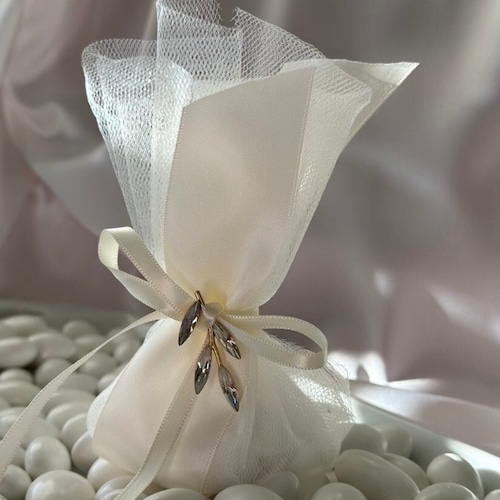 Rhinestone Leaf Koufeta Favors: Almond Candy Boubounieres