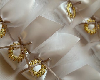 Gold Olive Branch Wedding Favors: Koufeta Almond Candy (15 MINIMUM ORDER)