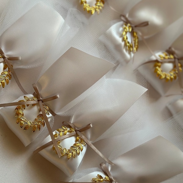 Gold Olive Branch Wedding Favors: Koufeta Almond Candy (15 MINIMUM ORDER)