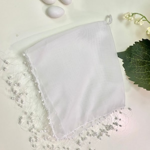 White/Sheer Ivory Mindil Shami Mantili Handkerchief with Fingerhole for Dancing Traditional Pearls
