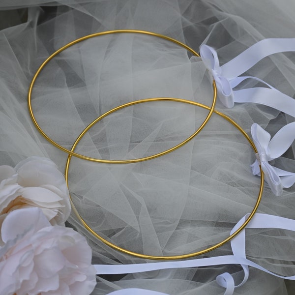 Stefana Elegant Simplistic Minimalistic Orthodox Wedding Crown Stephana Head Wreath (Ribbon Can be Customized) Set of 2