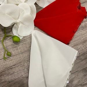 Shami Mindil Mantili Handkerchief White Red Dancing Traditional 11x11 inches Optional Finger Hole