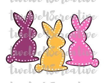 Girl Bunny printable Easter Bunny Faux Applique Easter Bunny Trio PNG sublimation digital download