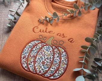 Caramel Pumpkin Jumper | Liberty Fabric |  Halloween Outfit | Pumpkin Patch | Pumpkin Picking | Cute as a Pumpkin | Embroidered | Autumn Top
