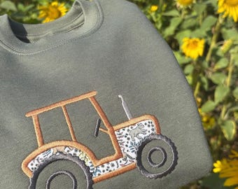 Liberty Fabric Tractor Jumper | Embroidered Birthday Balloon | Farm Theme | Birthday Boy | Birthday Girl | Party Top | Gift Idea