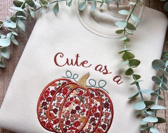 Natural Pumpkin Jumper | Liberty Fabric |  Halloween Outfit | Pumpkin Patch | Pumpkin Picking | Cute as a Pumpkin | Embroidered | Autumn Top