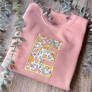 Dusty Pink Initial Jumper | Personalised Embroidered Top | Liberty Fabric | Custom Sweatshirt | Letter | Gift Idea for Children