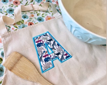Personalised Liberty Initial Apron | Children's Play Apron | Liberty Fabric | Embroidered Letter | Little Chef | Bake Off