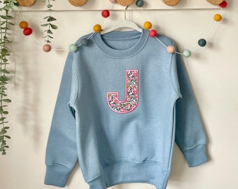 Liberty Initial Embroidered Sweatshirt: Dusty Blue Kids Jumper