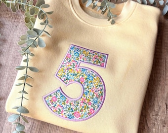 Frill Sleeve Birthday Jumper in Lemon | Embroidered Party Outfit | Liberty Fabric | Pastel Yellow Custom Sweatshirt | Birthday Girl Gift
