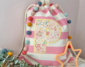 Liberty Initial Drawstring Bag | Personalised Embroidered Canvas Gym Bag | Liberty Fabric | School PE Kit | Weekend Activities | Beach Day