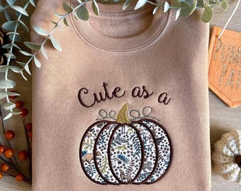 Taupe Pumpkin Jumper | Liberty Fabric | Halloween Top | Pumpkin Patch | Pumpkin Picking | Cute as a Pumpkin | Embroidered Autumn Outfit