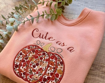 Dusty Pink Pumpkin Jumper | Liberty Fabric |  Halloween Outfit | Pumpkin Patch | Pumpkin Picking | Cute as a Pumpkin | Embroidered | Autumn