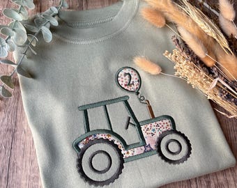 Embroidered Tractor Birthday T-Shirt: Liberty Fabric | Little Farmer | Farm Theme Party | Birthday Top | Celebrate | Birthday Boy or Girl