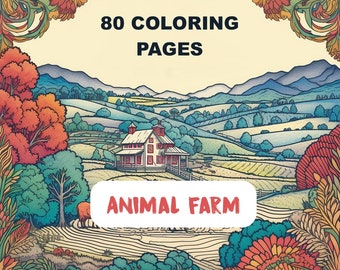 80 Floral Farm Animals Coloring Book, Printable Farm Animal Coloring Pages, Grayscale Coloring Book for Adult Kids, Cute Farm Life Animals